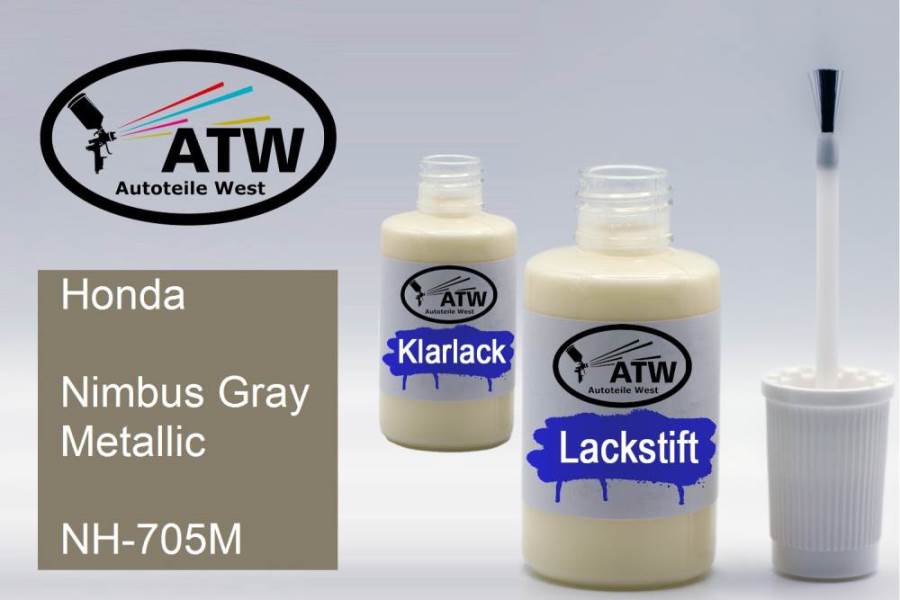 Honda, Nimbus Gray Metallic, NH-705M: 20ml Lackstift + 20ml Klarlack - Set, von ATW Autoteile West.